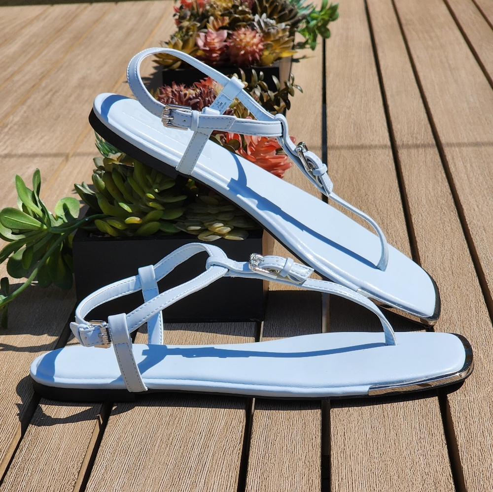 DKNY Daniella Women's Light Blue Leather Ankle Strap Square Toe Sandals Size 7.5 - Picture 3 of 12